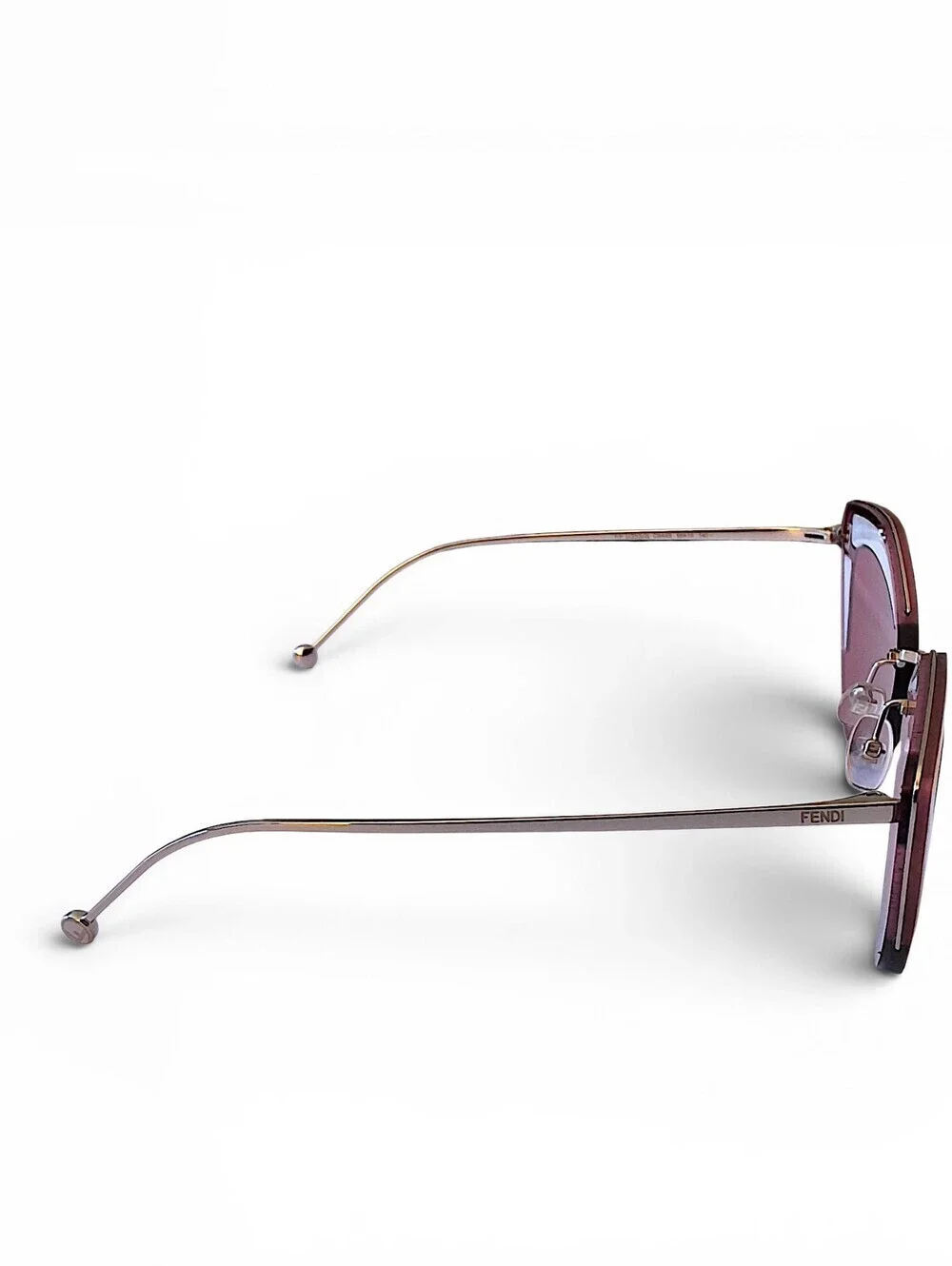 Fendi Pink Cat Eye Rimless Sunglasses Glitter Detail Gold Tone Italy
